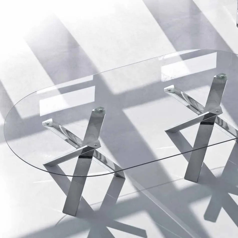 Mesa de diseño oval en cristal 220x120cm hecha en Italia Tree Viadurini