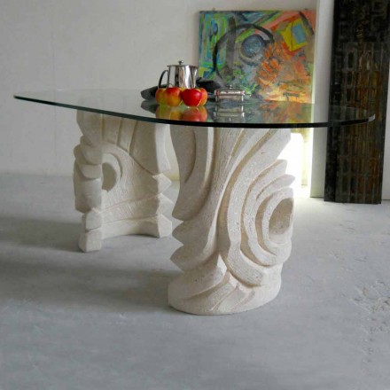 Petra mesa ovalada con Furias de cristal de diseño moderno Viadurini