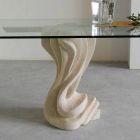 mesa de piedra ovalada con tapa de cristal Agave diseño moderno Viadurini