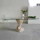 mesa de piedra ovalada con tapa de cristal Agave diseño moderno Viadurini