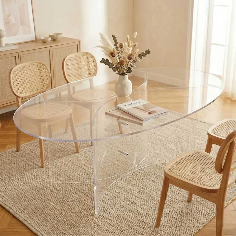 Mesa ovalada de plexiglás transparente fabricada en Italia - Gabriela Viadurini