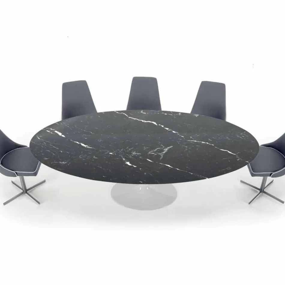Mesa Ovalada Moderna en Mármol de Carrara o Marquinia Negro Made in Italy - Dollars Viadurini