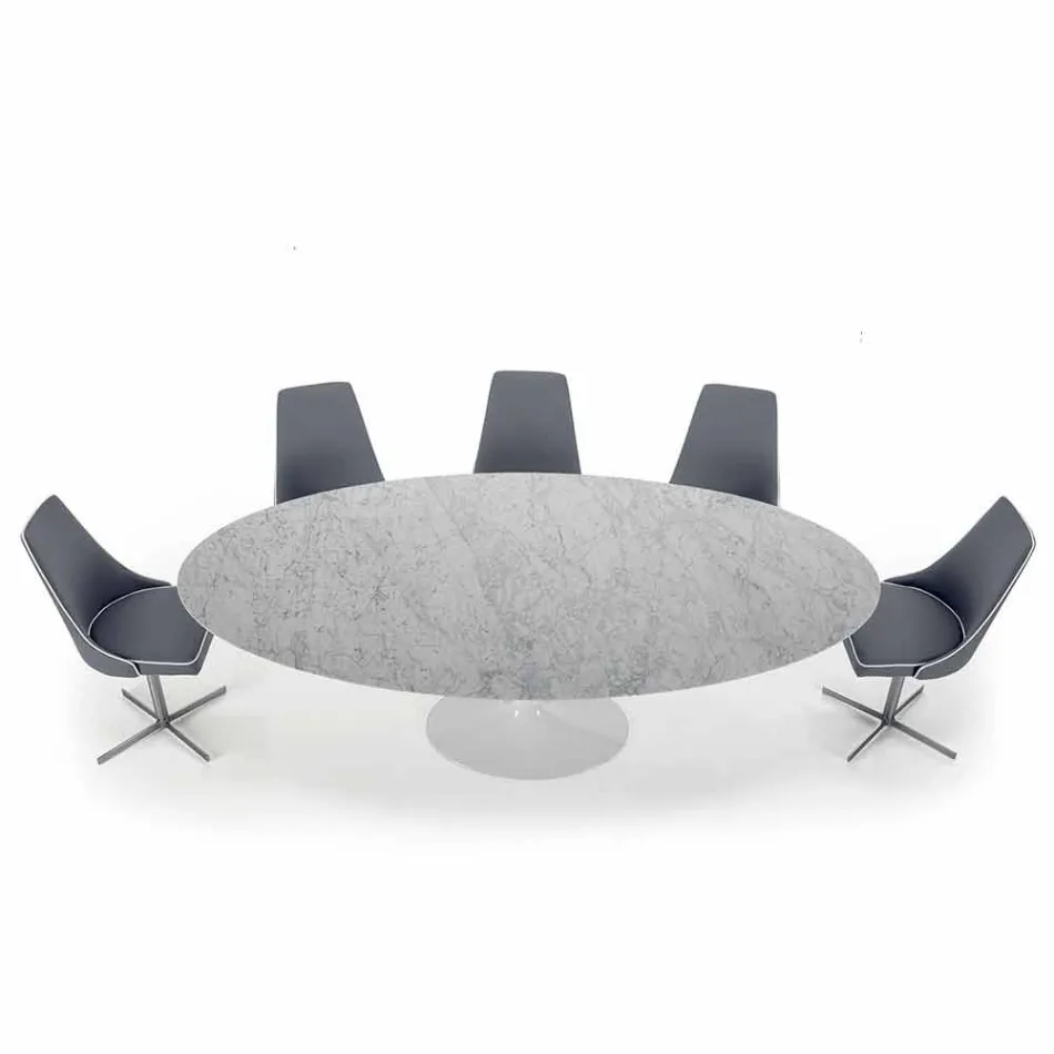 Mesa Ovalada Moderna en Mármol de Carrara o Marquinia Negro Made in Italy - Dollars Viadurini