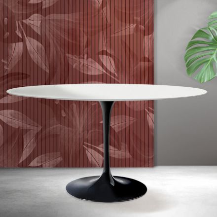Mesa ovalada Tulip Saarinen de 74 cm de altura en cerámica Florim blanca mate - Scarlet Viadurini
