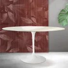 Mesa ovalada Tulip Saarinen de 74 cm de altura en cerámica mate Florim Calacatta Gold - Escarlata Viadurini