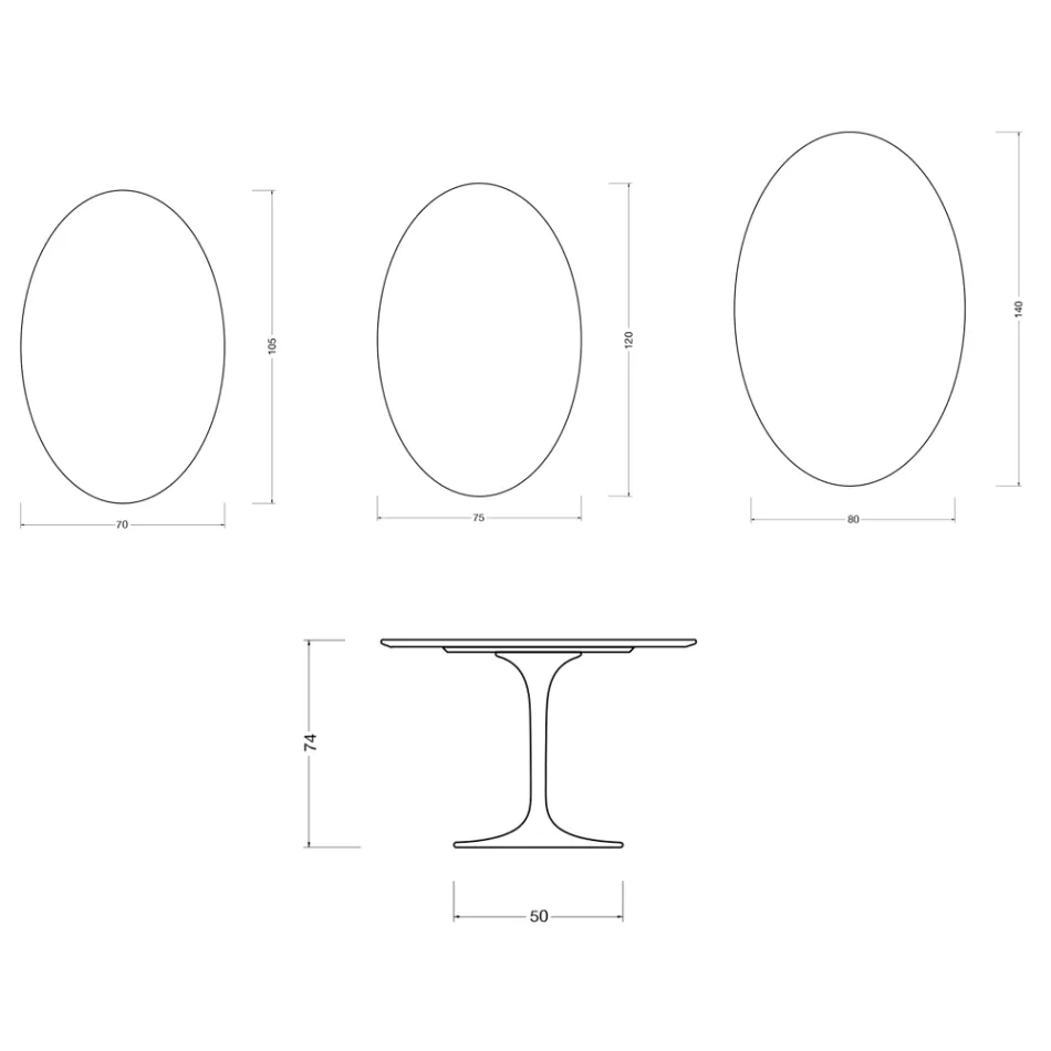 Mesa Tulip Saarinen ovalada H 74 cm de cerámica Florim Statuario Lucido - Escarlata Viadurini