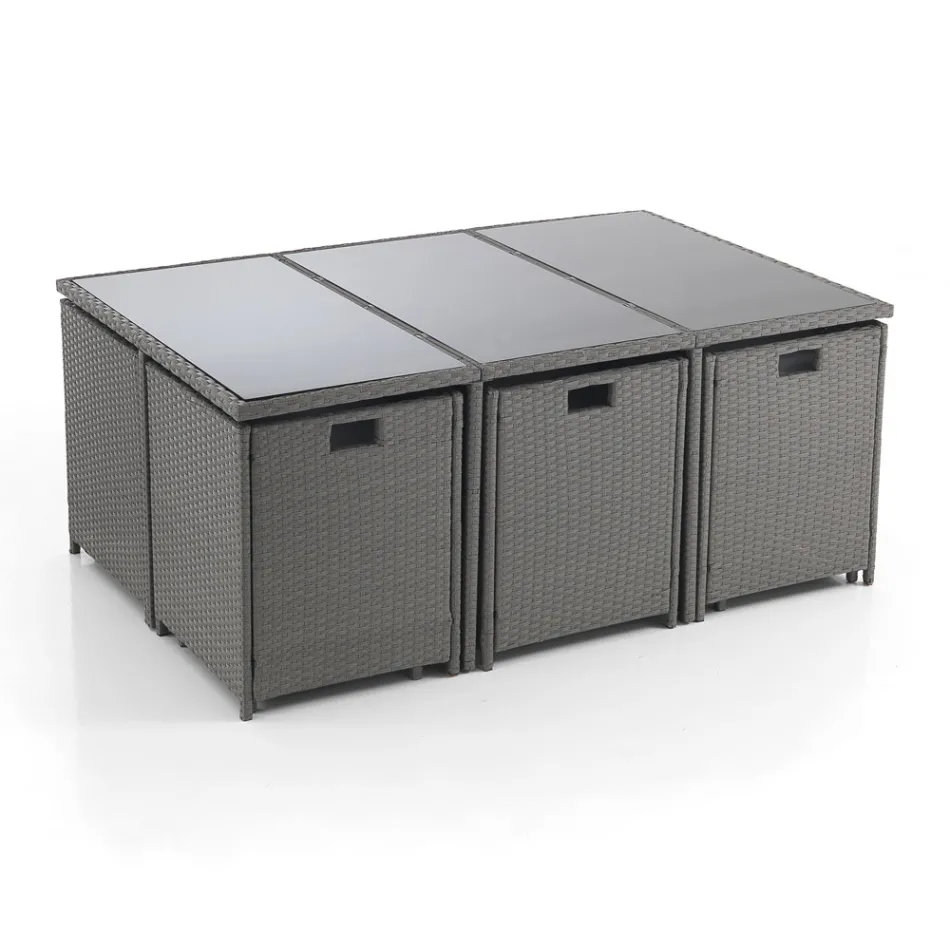 Mesa interior y exterior con 6 sillas con respaldo reclinable y 4 pufs - Venir Viadurini