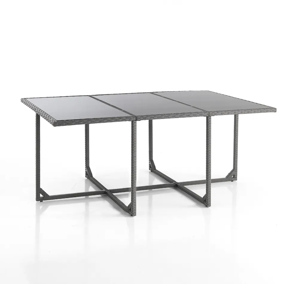 Mesa interior y exterior con 6 sillas con respaldo reclinable y 4 pufs - Venir Viadurini