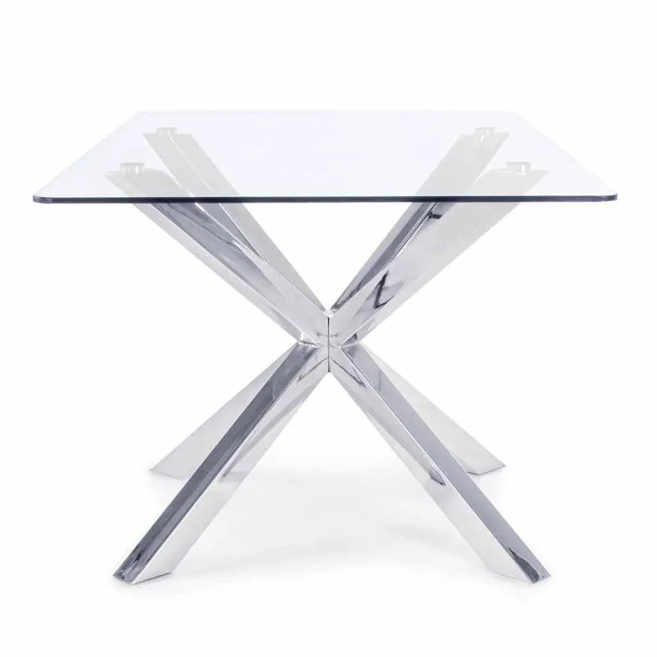Mesa de comedor con tapa de cristal templado Homemotion - Denda Viadurini
