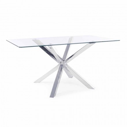 Mesa de comedor con tapa de cristal templado Homemotion - Denda Viadurini