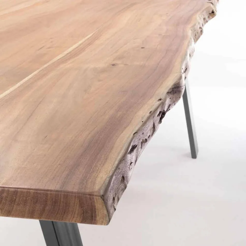 Mesa de comedor de diseño en madera y acero Homemotion - Cannes Viadurini