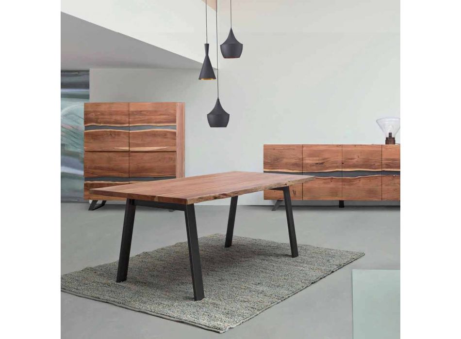 Mesa de comedor de diseño en madera y acero Homemotion - Cannes Viadurini