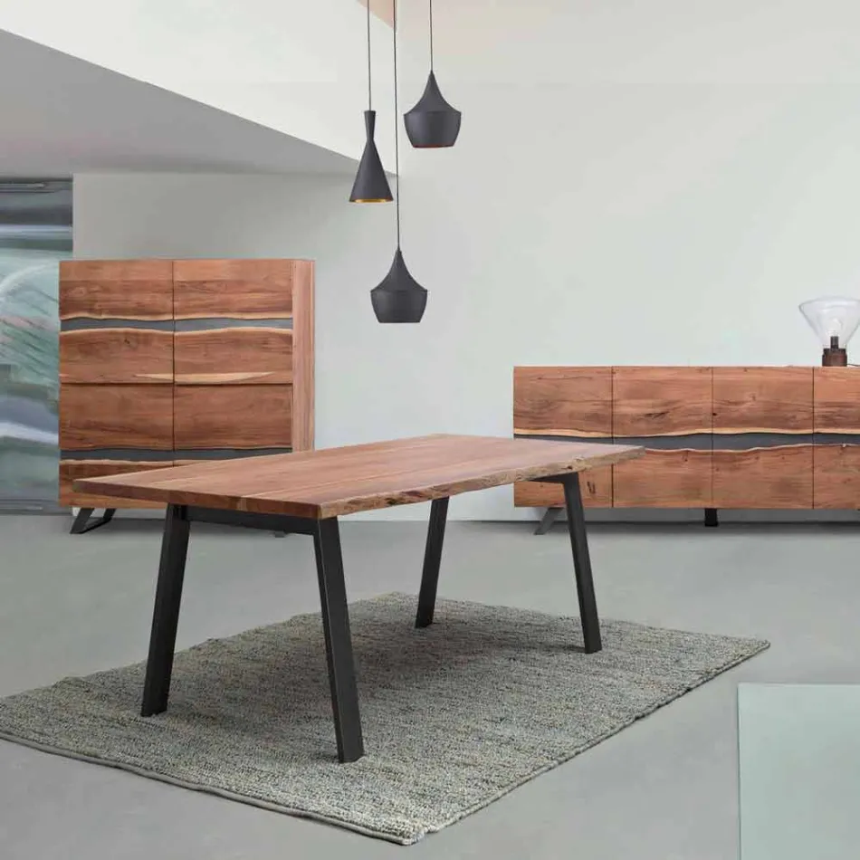 Mesa de comedor de diseño en madera y acero Homemotion - Cannes Viadurini