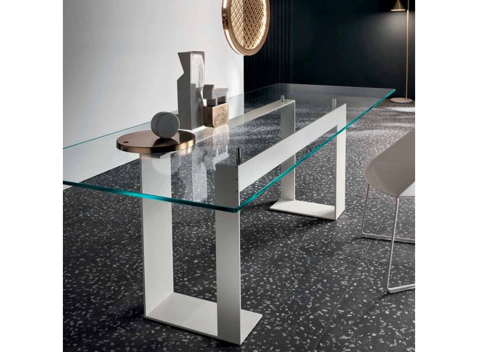 Tablero de mesa en vidrio extraclaro y patas de metal 3 acabados 4 tamaños - Speck Viadurini