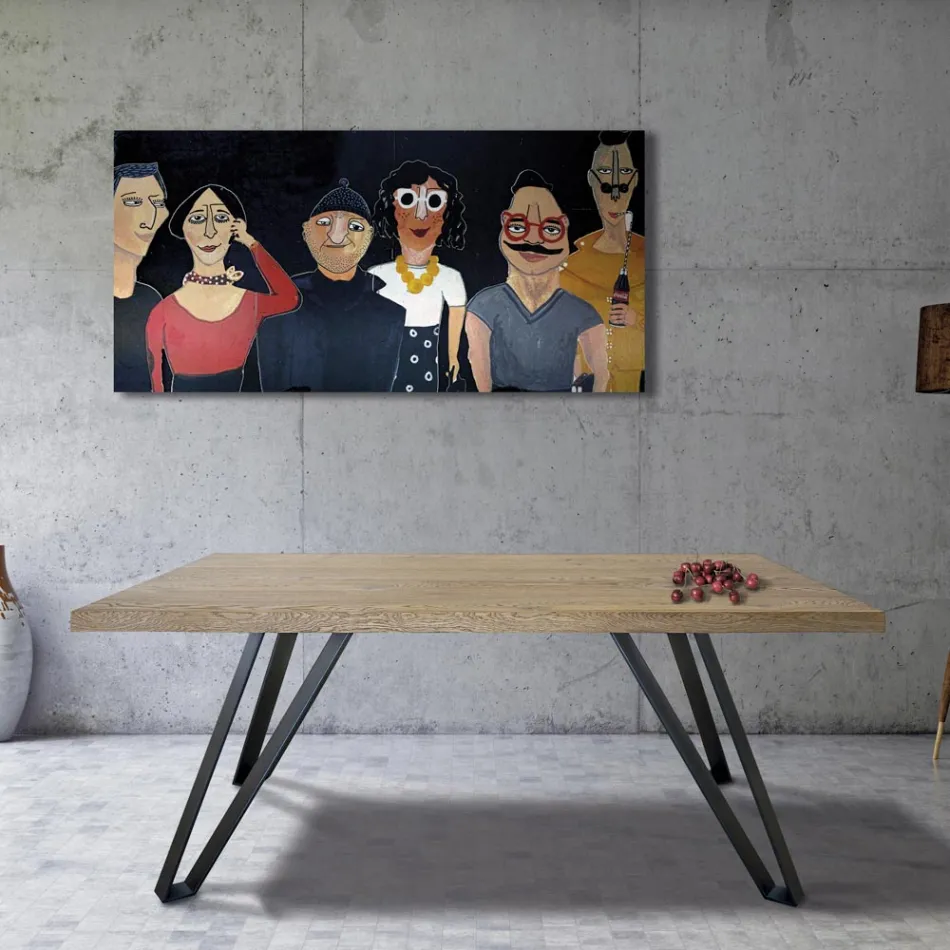 Mesa Plateada en Roble Masellato Anudado y Metal Made in Italy - Luanda Viadurini