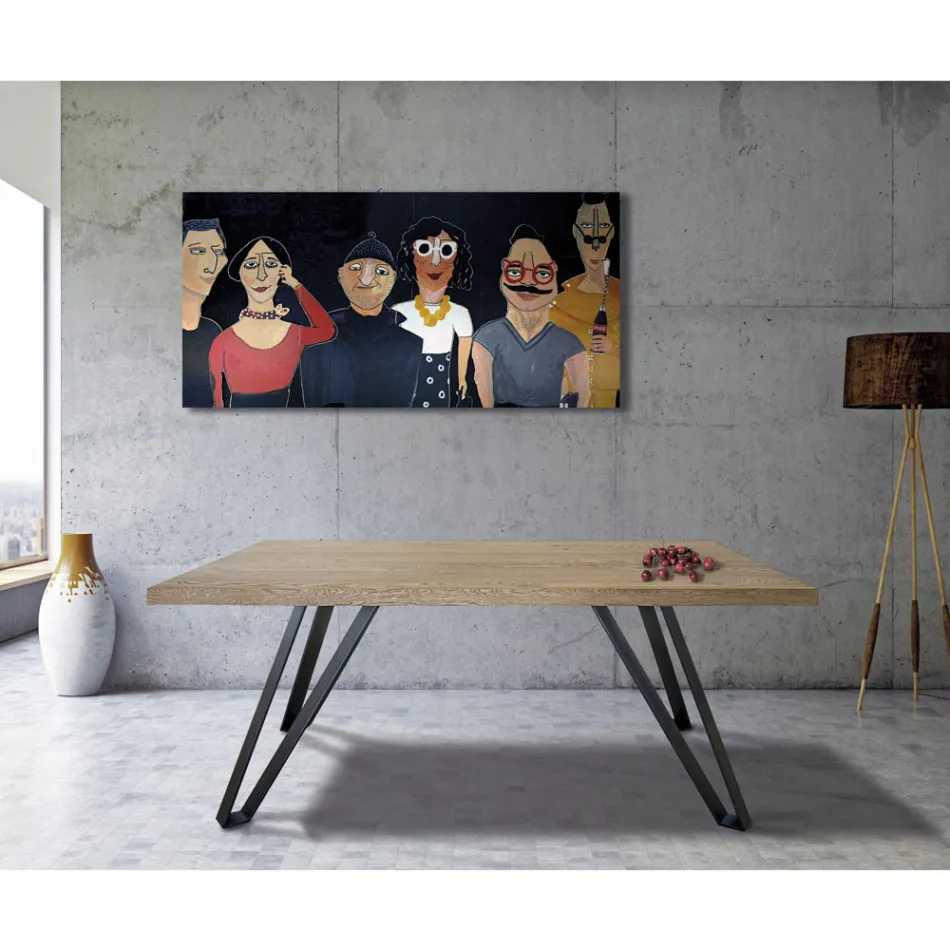 Mesa Plateada en Roble Masellato Anudado y Metal Made in Italy - Luanda Viadurini