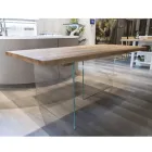 Mesa de roble macizo chapado y base de cristal Made in Italy - Noelia Viadurini