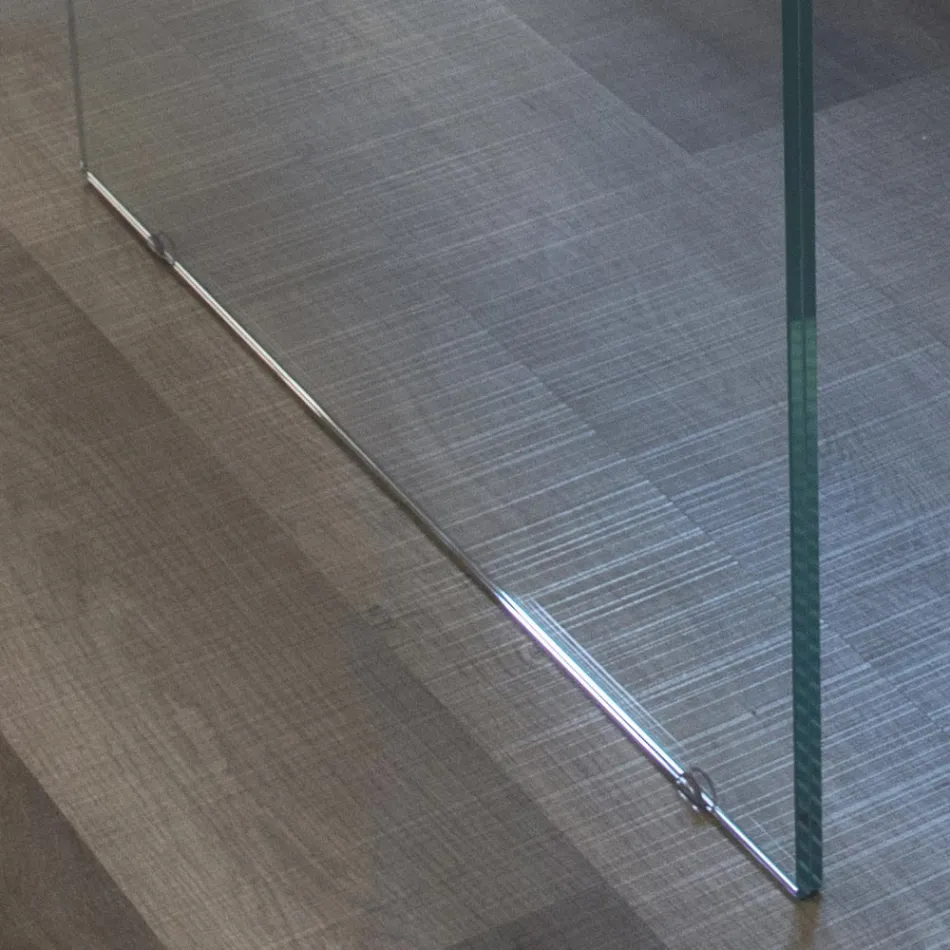 Mesa de roble macizo chapado y base de cristal Made in Italy - Noelia Viadurini