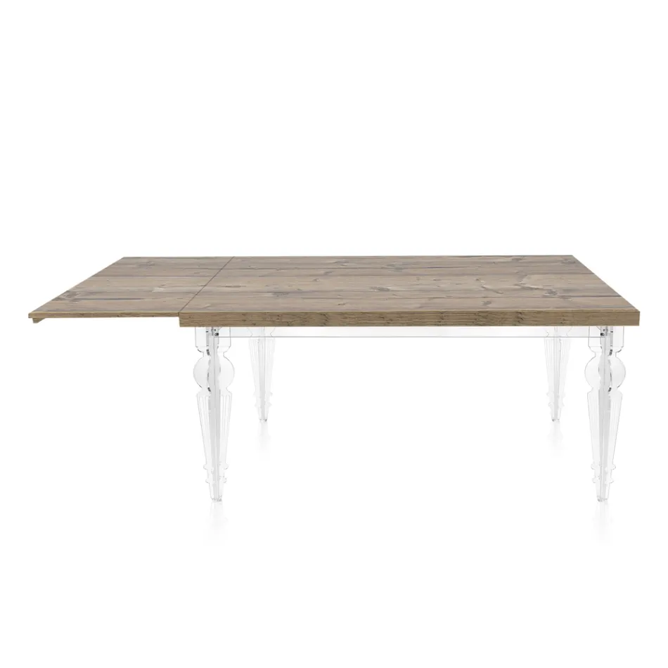 Mesa de comedor extensible hasta 255 cm en plexiglás y madera Made in Italy - Francoise Viadurini