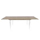 Mesa de comedor extensible hasta 255 cm en plexiglás y madera Made in Italy - Francoise Viadurini