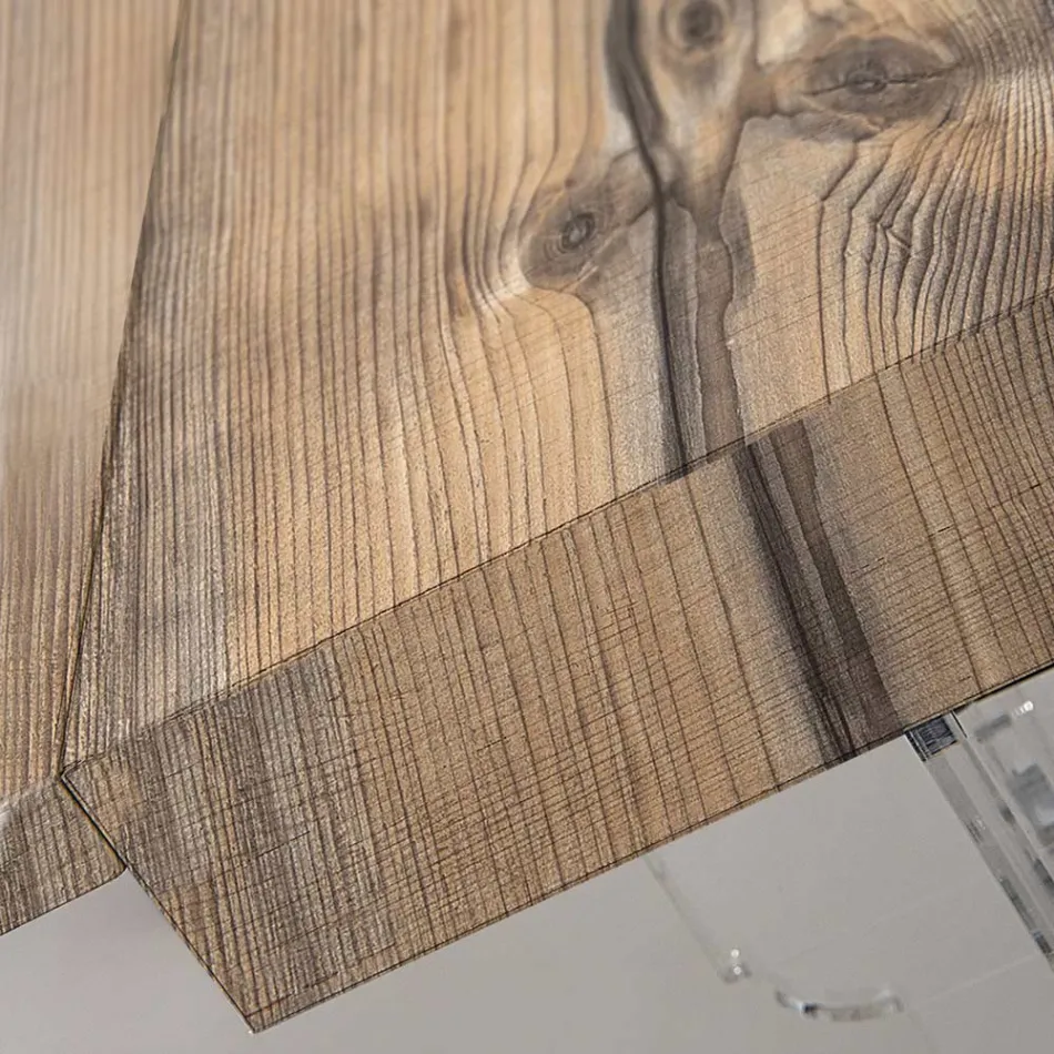 Mesa de comedor extensible hasta 255 cm en plexiglás y madera Made in Italy - Francoise Viadurini