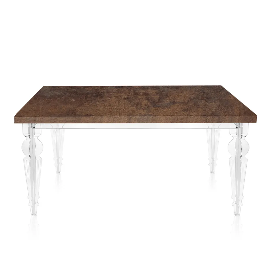 Mesa de comedor extensible hasta 255 cm en plexiglás y madera Made in Italy - Francoise Viadurini