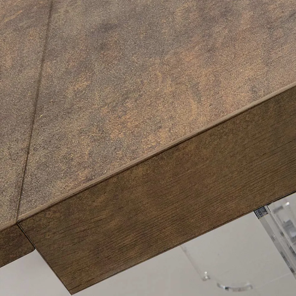 Mesa de comedor extensible hasta 255 cm en plexiglás y madera Made in Italy - Francoise Viadurini