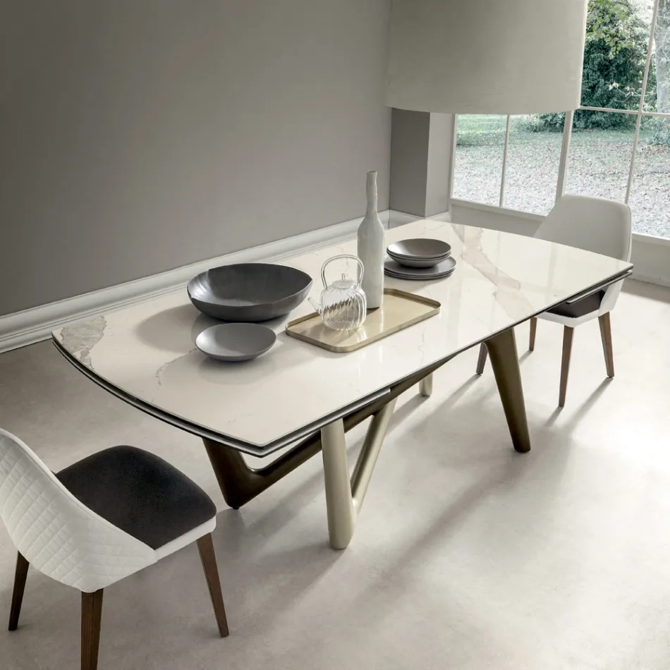 Mesa de comedor extensible a 294 cm de cerámica pulida y poliuretano - Stalto Viadurini