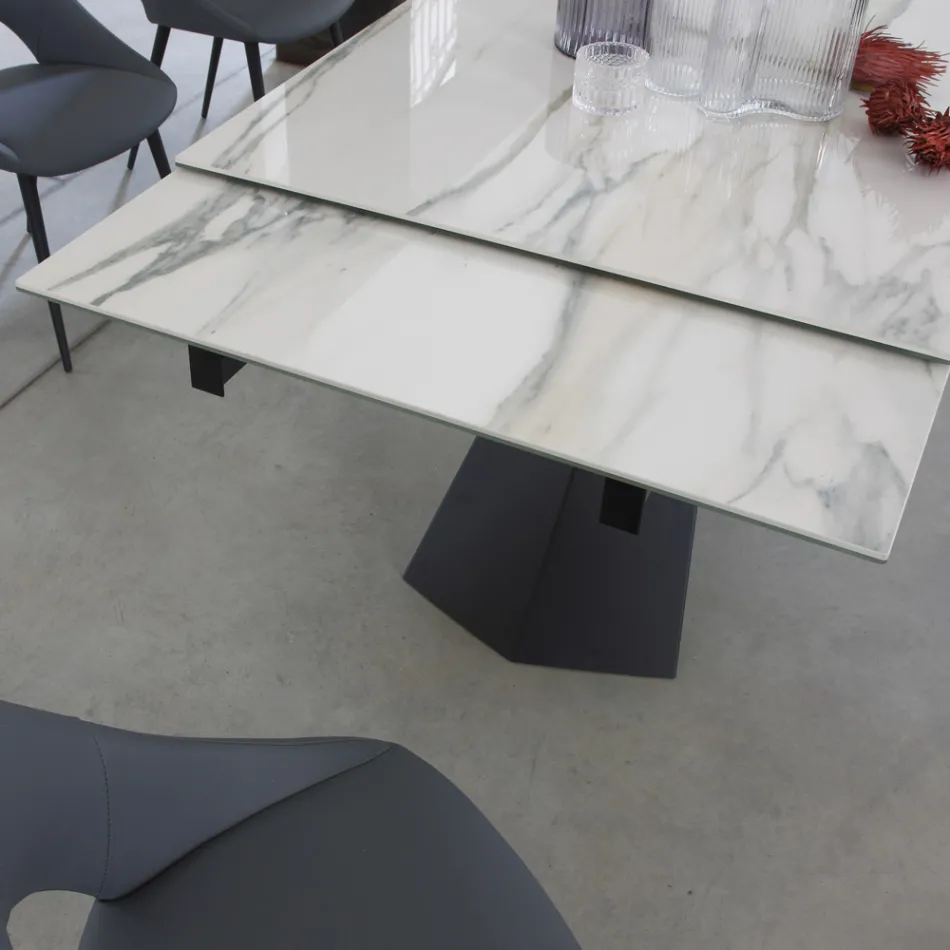 Mesa de Comedor Extensible Hasta 270 cms con Sobre de Cristal Cerámico - Trasimeno Viadurini