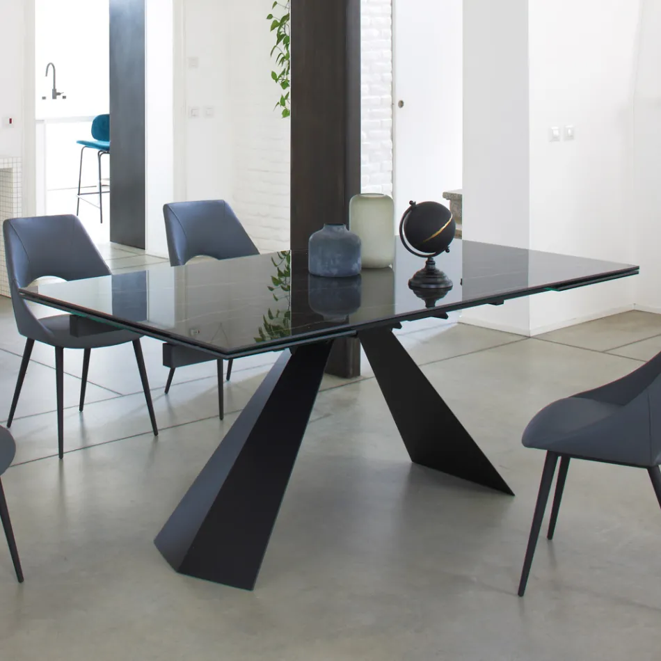Mesa de Comedor Extensible Hasta 270 cms con Sobre de Cristal Cerámico - Trasimeno Viadurini