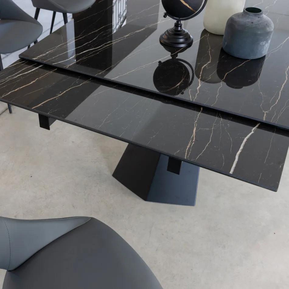 Mesa de Comedor Extensible Hasta 270 cms con Sobre de Cristal Cerámico - Trasimeno Viadurini