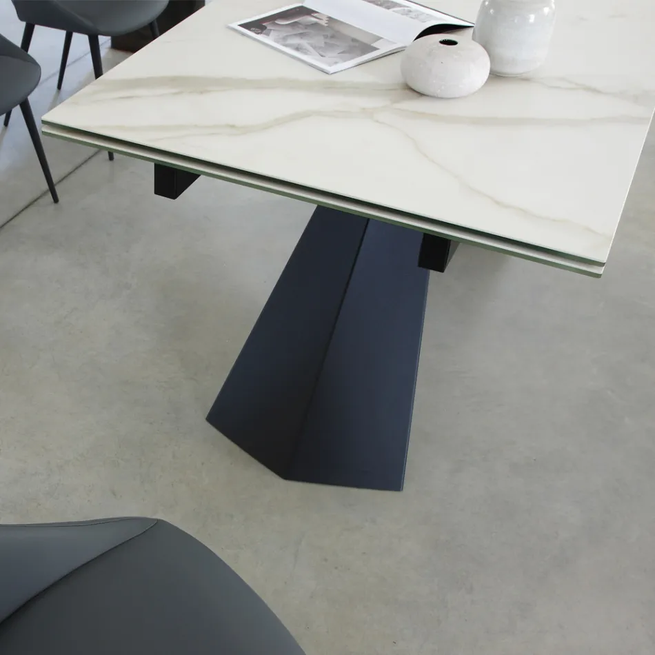 Mesa de Comedor Extensible Hasta 270 cms con Sobre de Cristal Cerámico - Trasimeno Viadurini