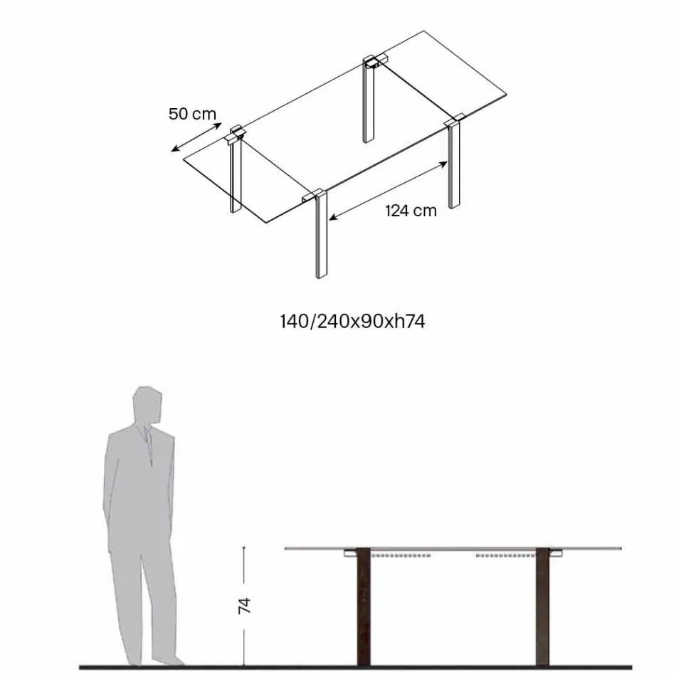 Mesa de comedor extensible hasta 280 cm con tapa de cristal Made in Italy - Melo Viadurini