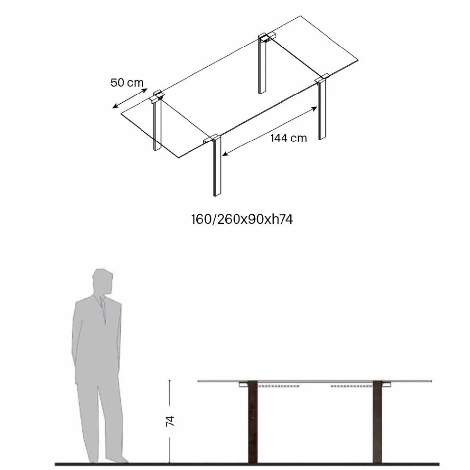 Mesa de comedor extensible hasta 280 cm con tapa de cristal Made in Italy - Melo Viadurini