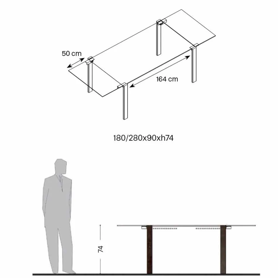 Mesa de comedor extensible hasta 280 cm con tapa de cristal Made in Italy - Melo Viadurini