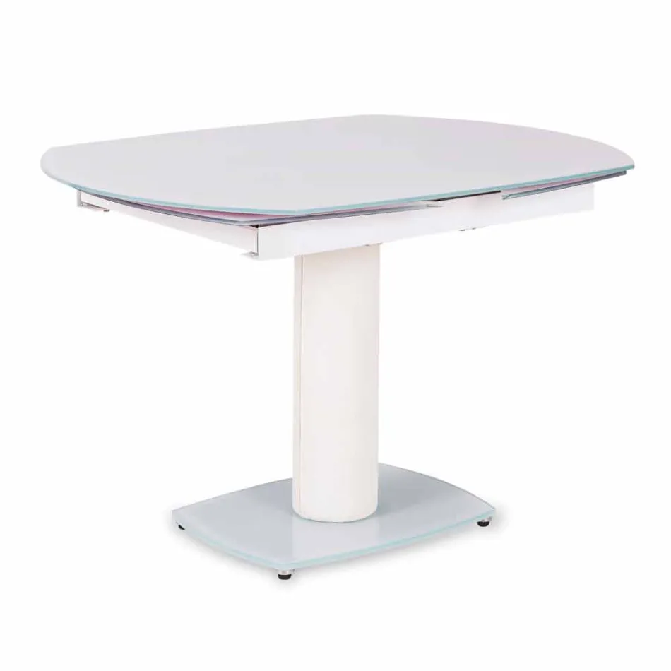 Mesa de comedor extensible de vidrio y símil piel, L120 / 180xP90cm, Lelia Viadurini