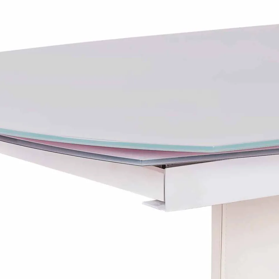 Mesa de comedor extensible de vidrio y símil piel, L120 / 180xP90cm, Lelia Viadurini