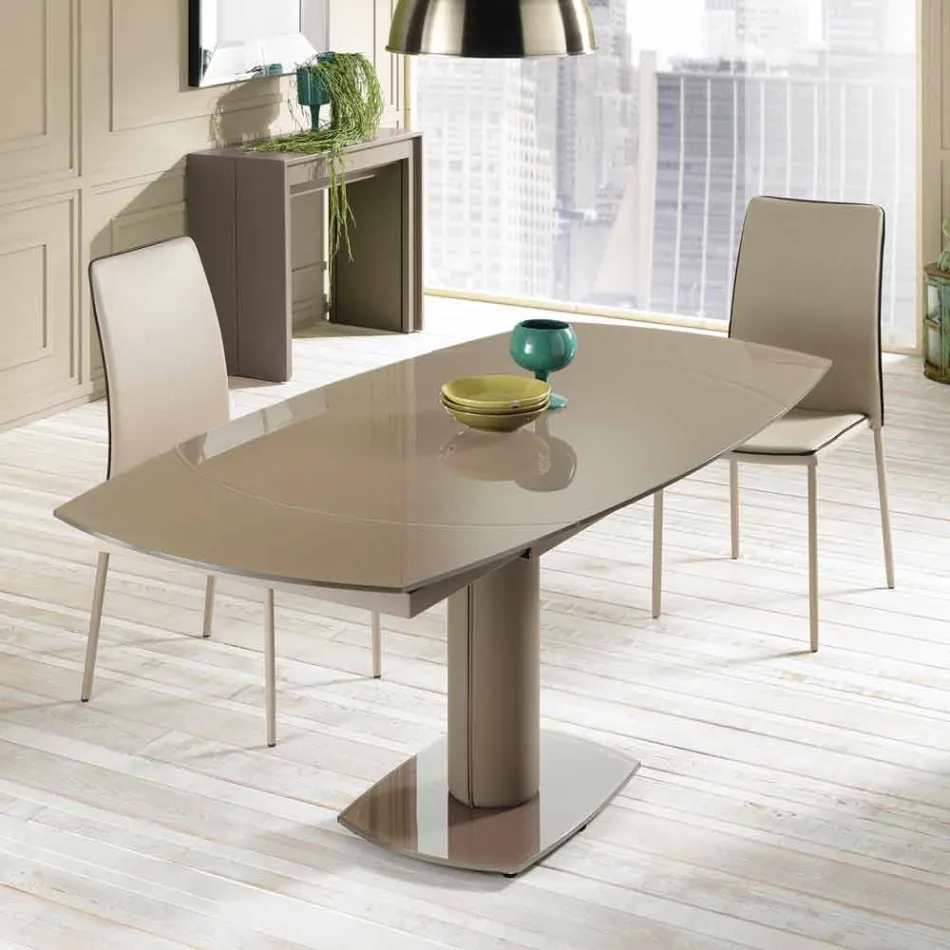 Mesa de comedor extensible de vidrio y símil piel, L120 / 180xP90cm, Lelia Viadurini