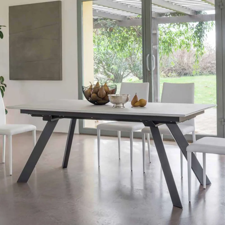 Mesa de comedor extensible con tapa de cerámica hasta 2,8 m Made in Italy - Paoluccio Viadurini
