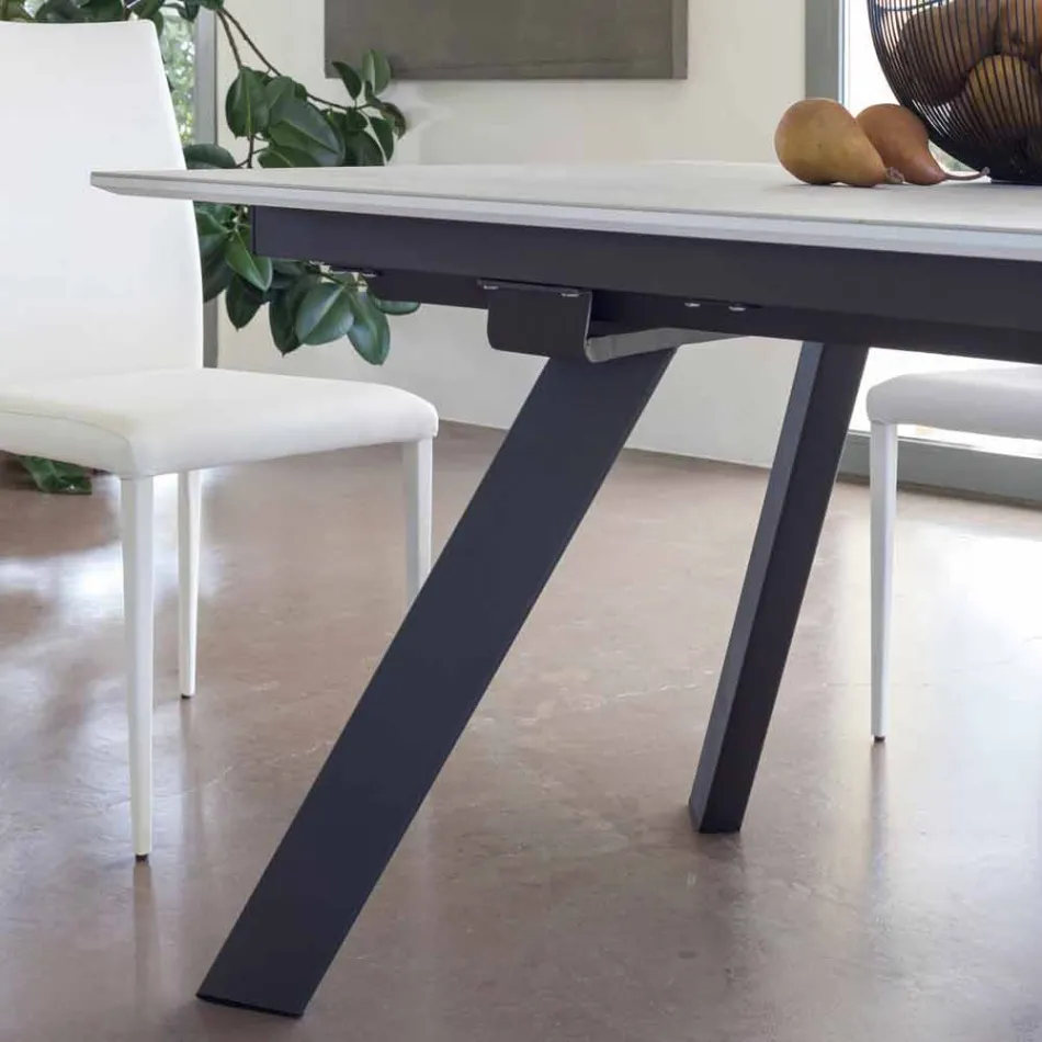 Mesa de comedor extensible con tapa de cerámica hasta 2,8 m Made in Italy - Paoluccio Viadurini