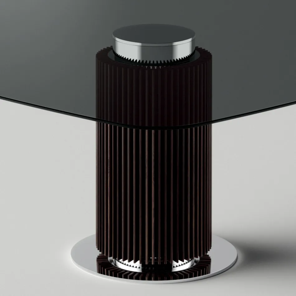 Mesa de Comedor con Tapa Cuadrada de Vidrio y Base de Madera Made in Italy - Kuadro Viadurini