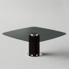 Mesa de Comedor con Tapa Cuadrada de Vidrio y Base de Madera Made in Italy - Kuadro Viadurini