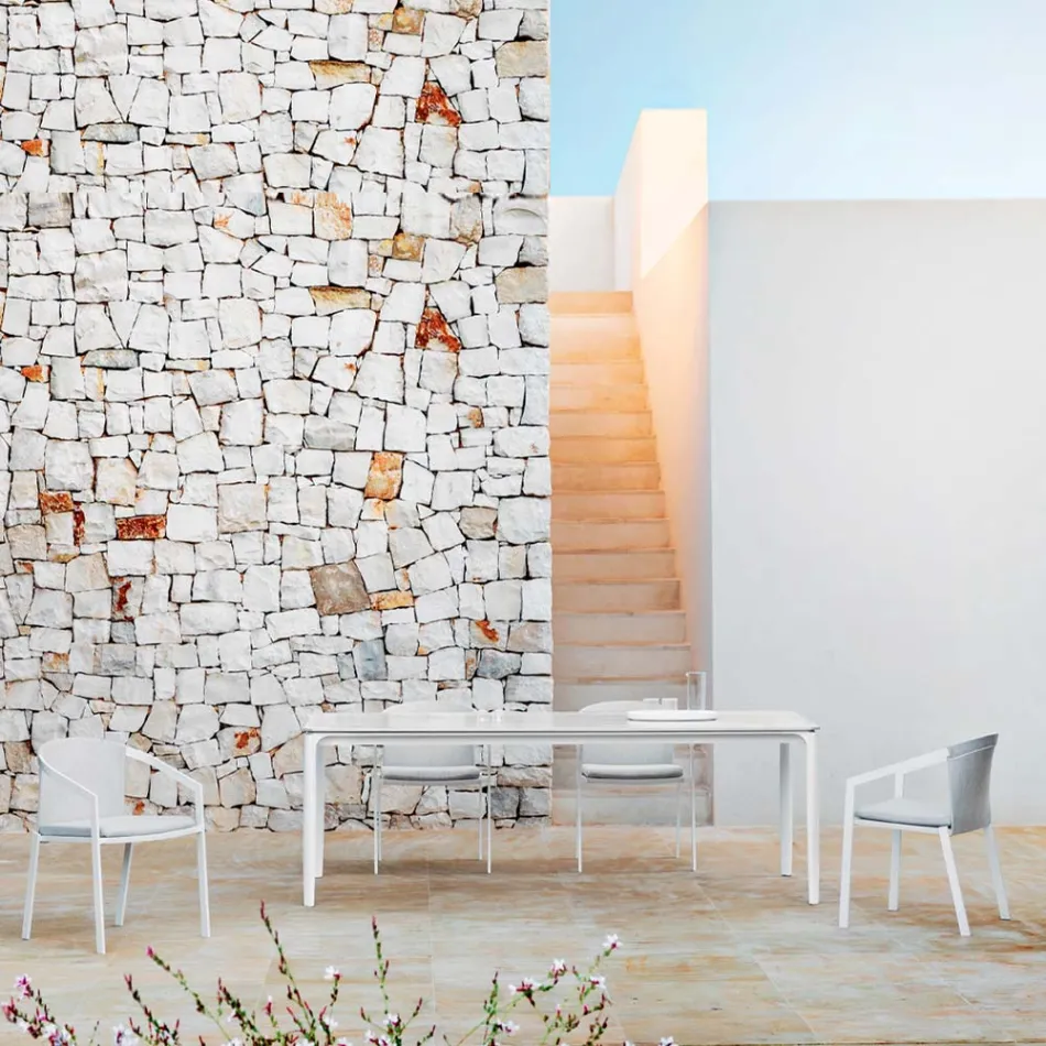 Mesa de Comedor de Jardín en Aluminio y Hpl o Gres, Varios Acabados - Filomena Viadurini