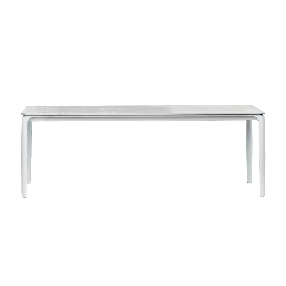 Mesa de Comedor de Jardín en Aluminio y Hpl o Gres, Varios Acabados - Filomena Viadurini