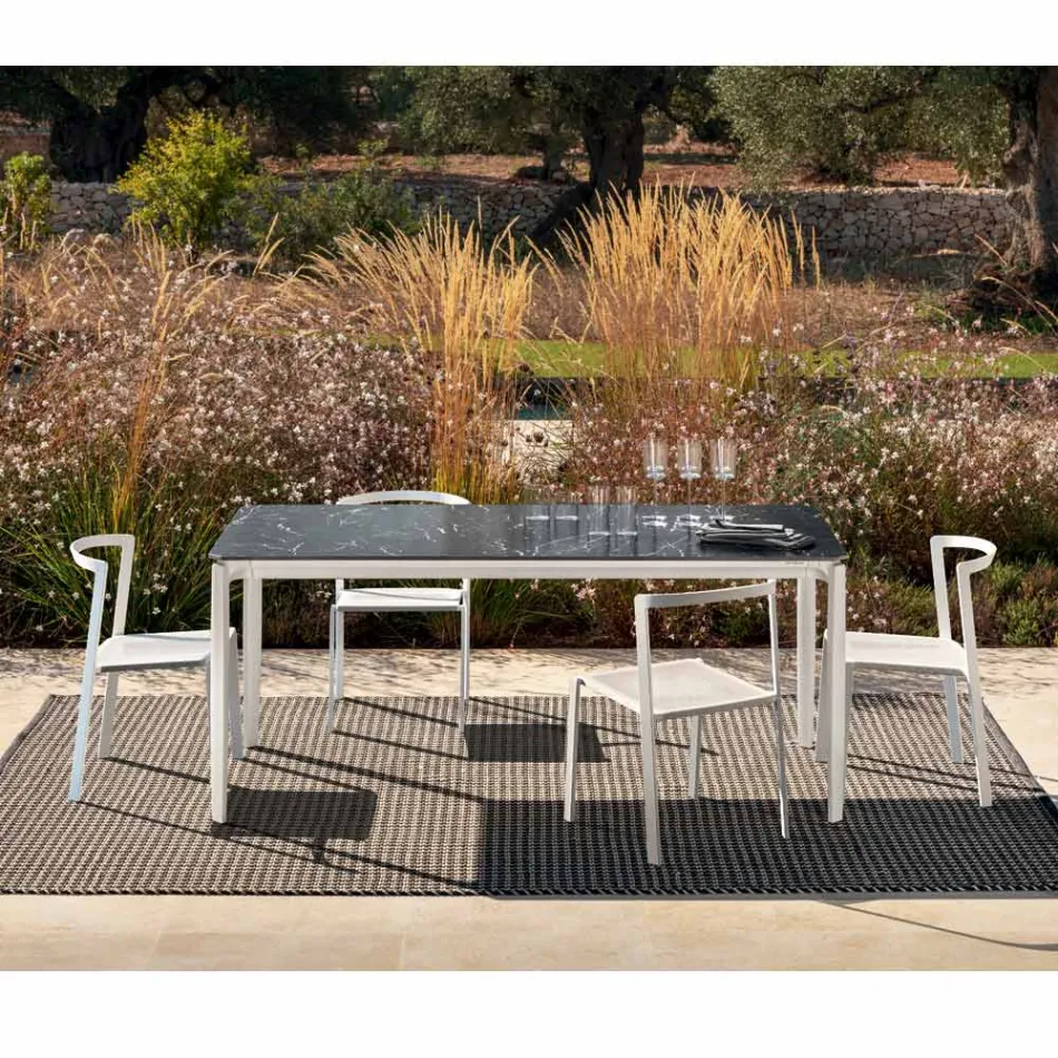 Mesa de comedor de jardín en gres porcelánico Made in Italy - Tarik Viadurini