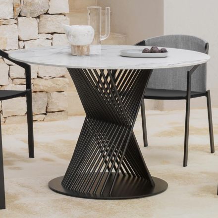 Mesa de comedor para exteriores en aluminio y tapa de gres Made in Italy - Donovan Viadurini