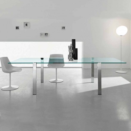Mesa de comedor en vidrio transparente y metal varios colores 5 tamaños - Aschio Viadurini