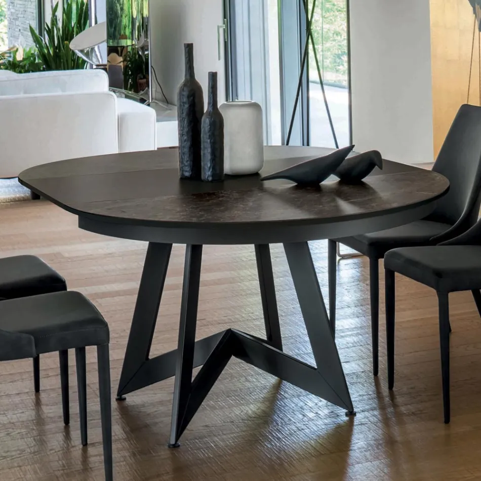 Mesa de Comedor Redonda con Tapa Extensible hasta 180 cm Made in Italy - Muschio Viadurini