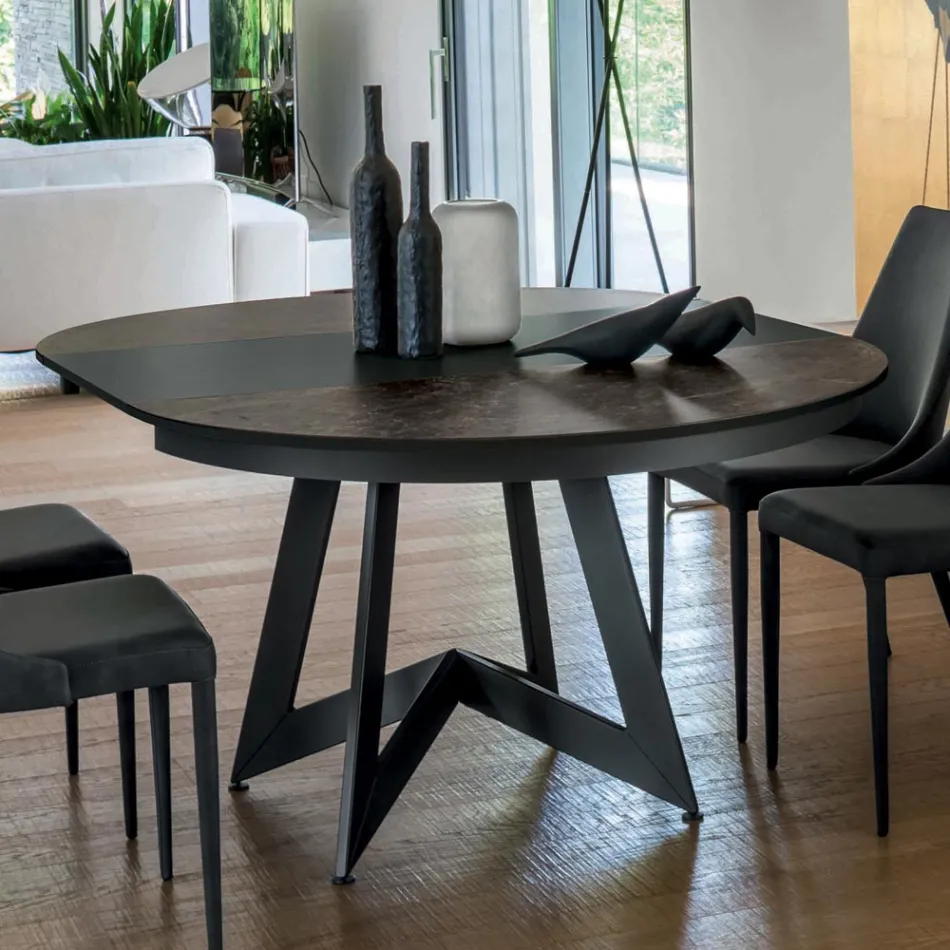 Mesa de Comedor Redonda Extensible a 270 cm en Cerámica Made in Italy - Muschio Viadurini