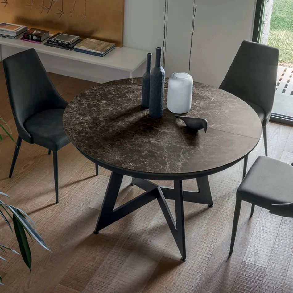 Mesa de Comedor Redonda Extensible a 270 cm en Cerámica Made in Italy - Muschio Viadurini